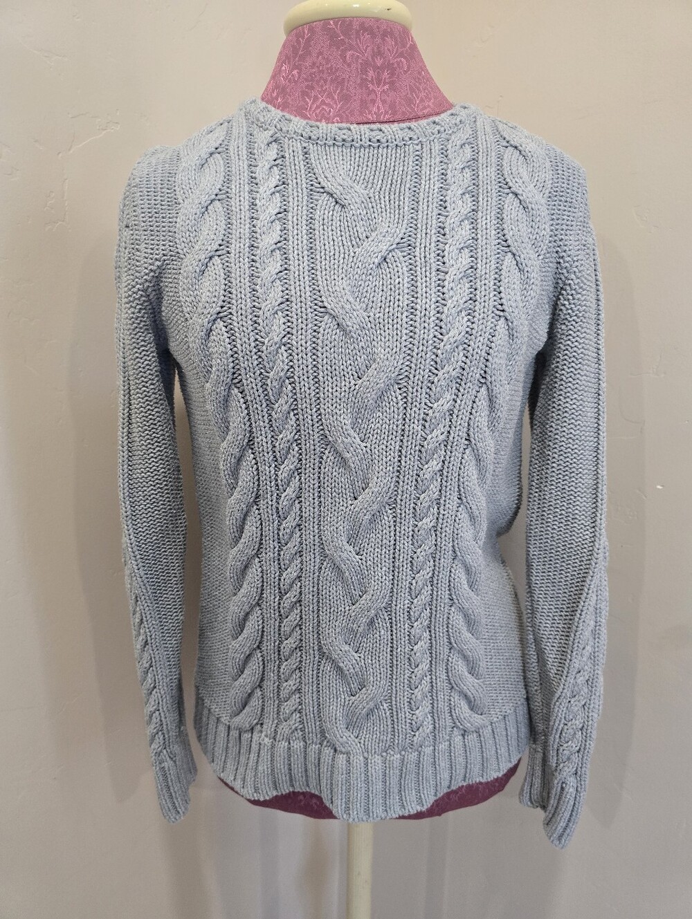 L.L. Bean Cable Knit Sweater Pullover Gray Women's Size Medium Crew Neck Ribbed